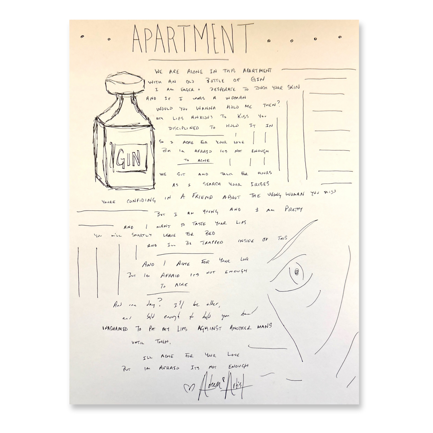 Handwritten Lyrics: Apartment