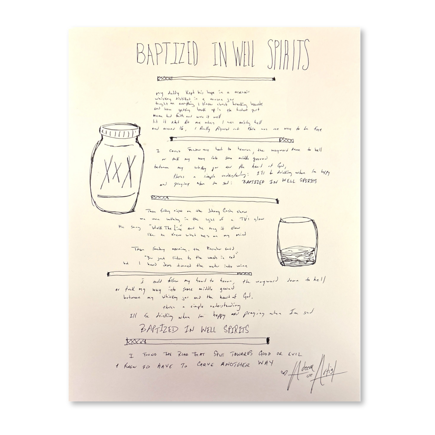 Handwritten Lyrics: Baptized in Well Spirits